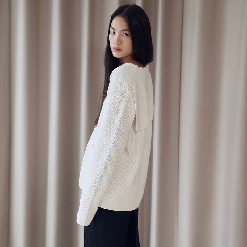 Sailor Collar Cotton Sweater_Ivory