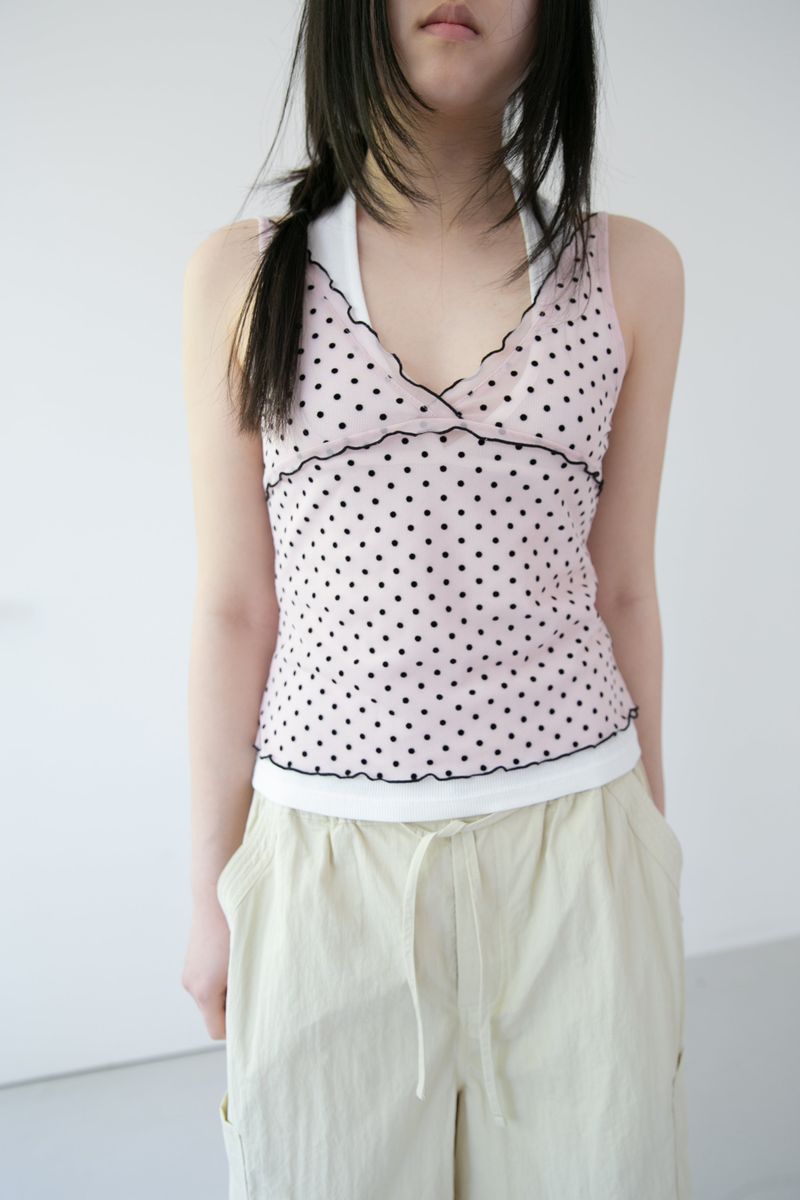 omoosoohy(オムスヒ)の「dot sheer frill sleeveless top(4colors)(Tops)」
