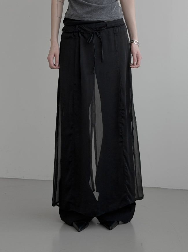 Sheer See-through Layered Long Skirt