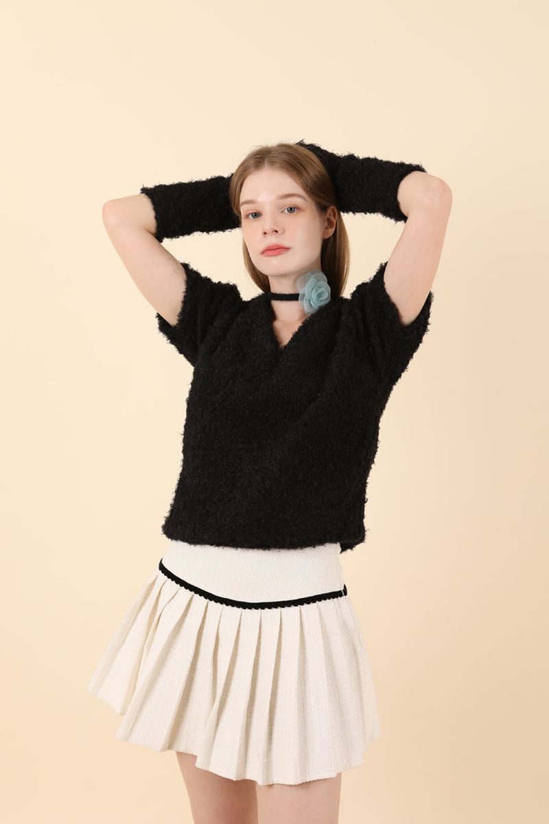 Feminine Puff Knit Warmer Set Black