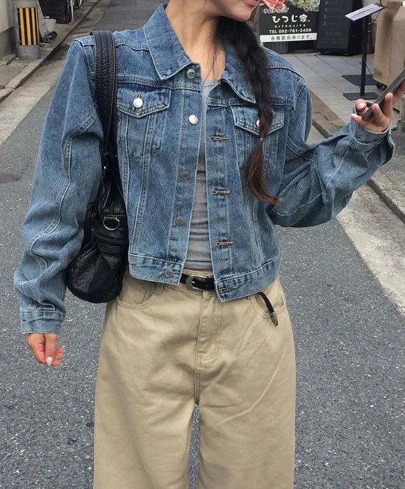 Raeon Vintage Crop Washing Denim Jacket
