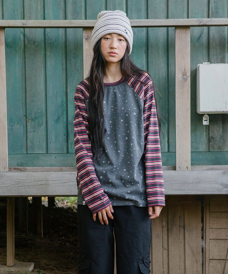 STRIPED STAR RAGLAN LS TEE PURPLE(CV2GFFT561A)