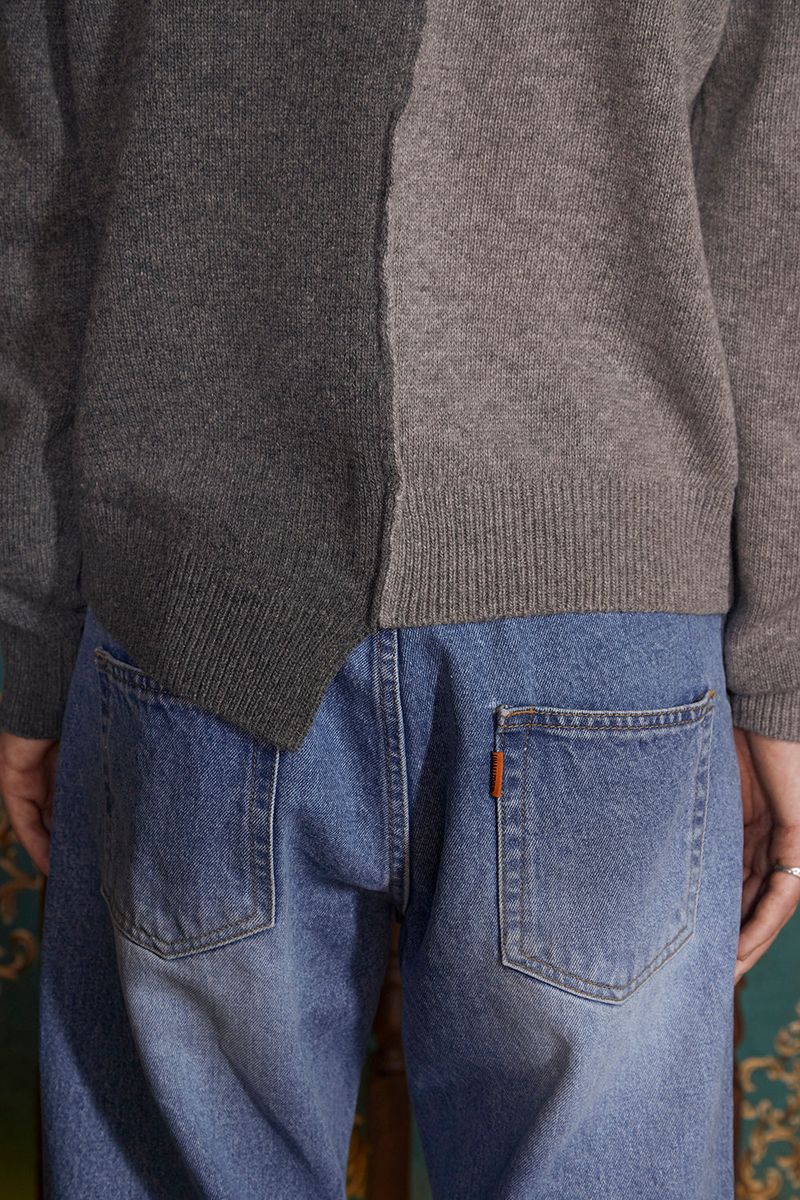 ASYMMETRY WOOL CARDIGAN / CHARCOAL&GREY