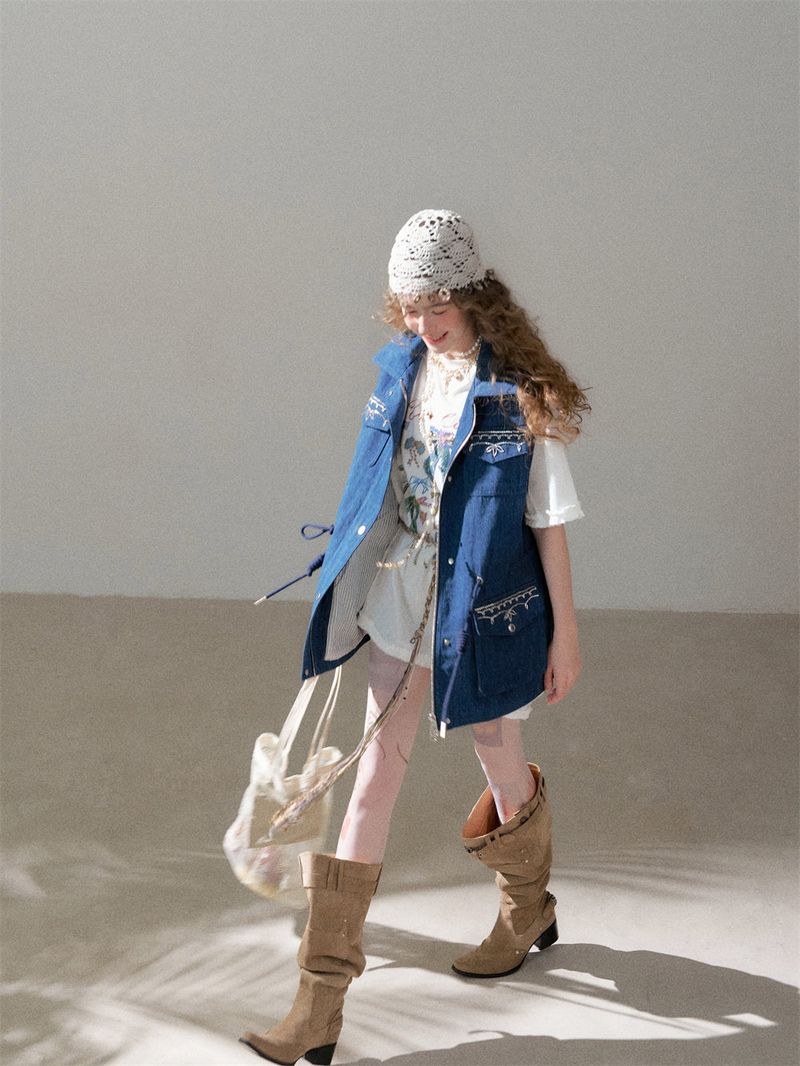 Indigo Denim Utility Pocket Vest