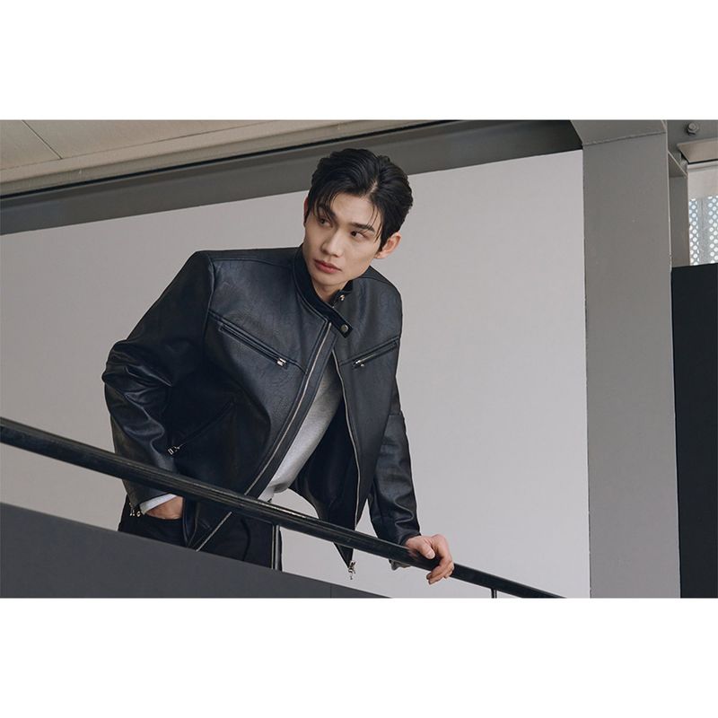 Essential cracked leather biker jacket(Black)