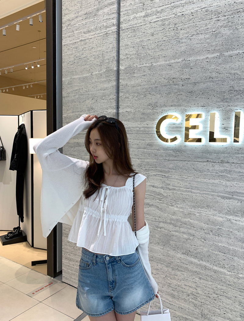 Heather Ribbon Sleeveless Blouse / 2 colors