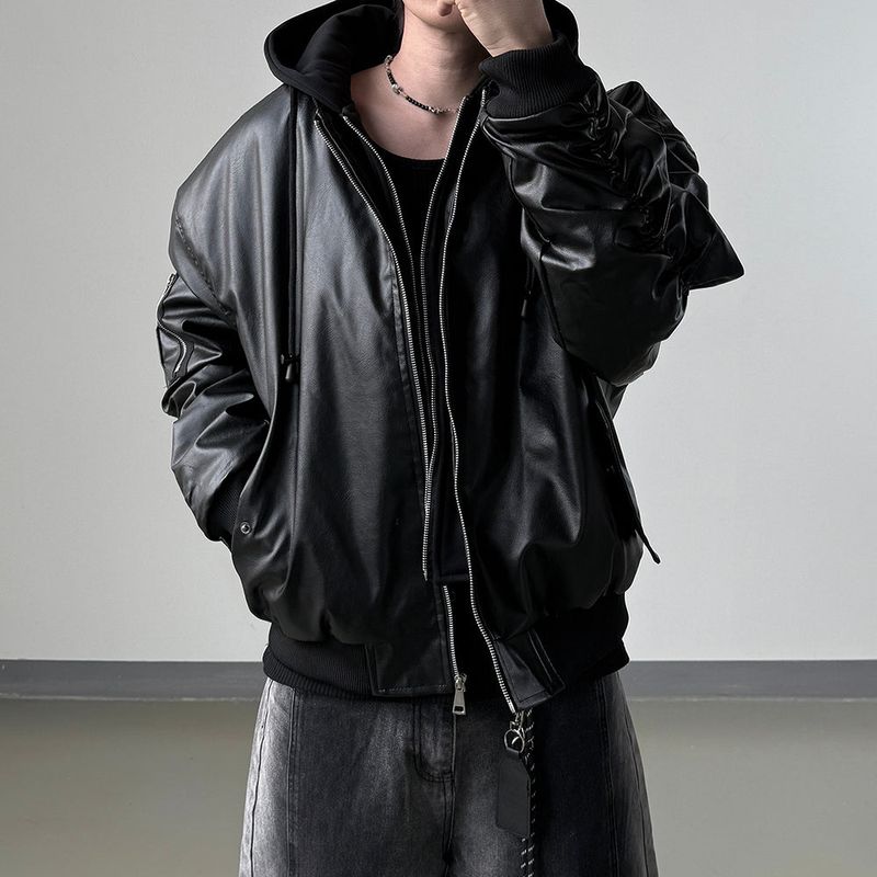 Neren Hood Bomber Leather Padding