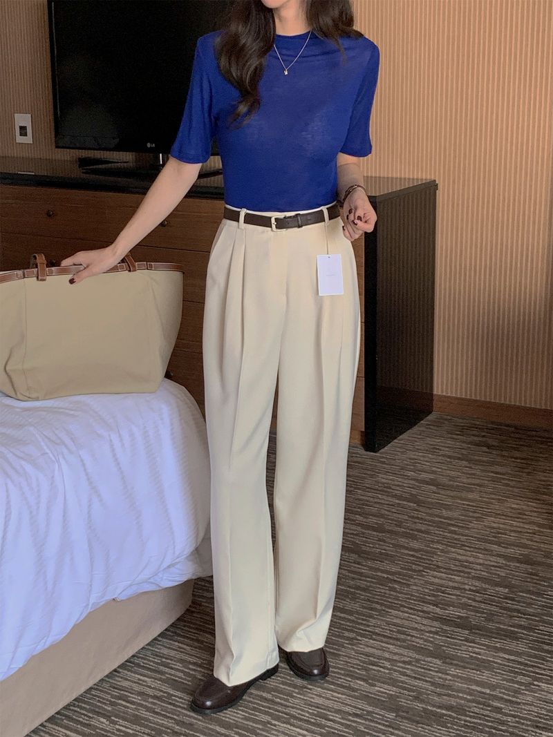 luch wool pintuck wide slacks