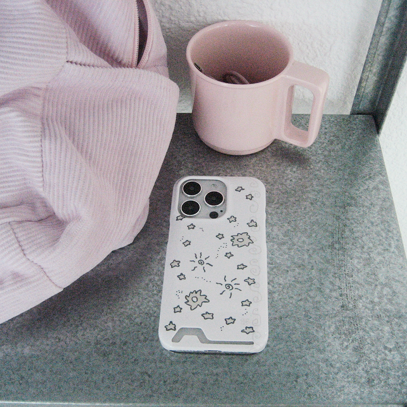 starry sketch card pocket phone case (white)
