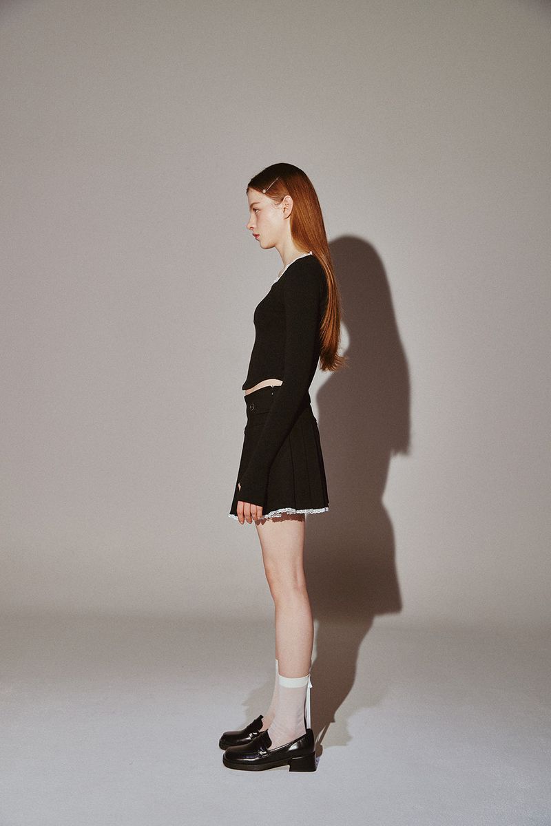 Square Neck Lace Long Sleeve Black