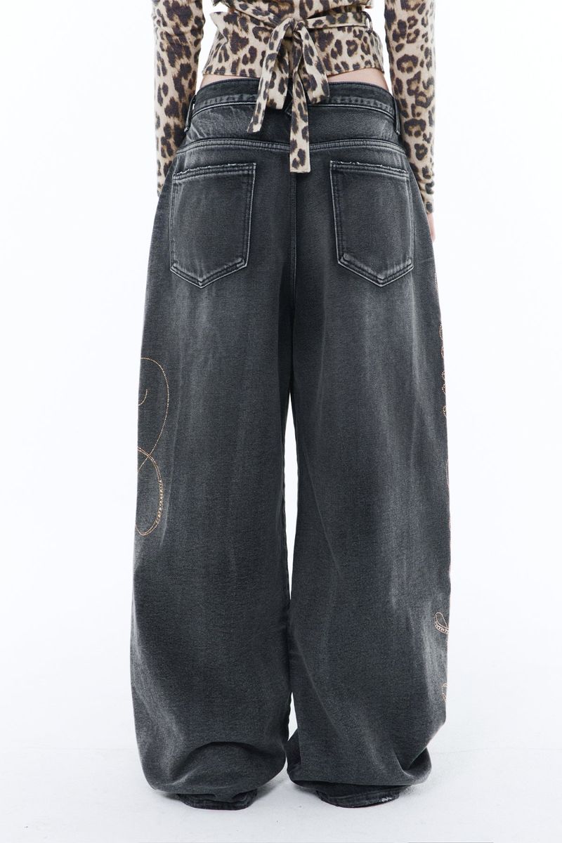 YEEL SIDE CUBIC DENIM PANTS GREY