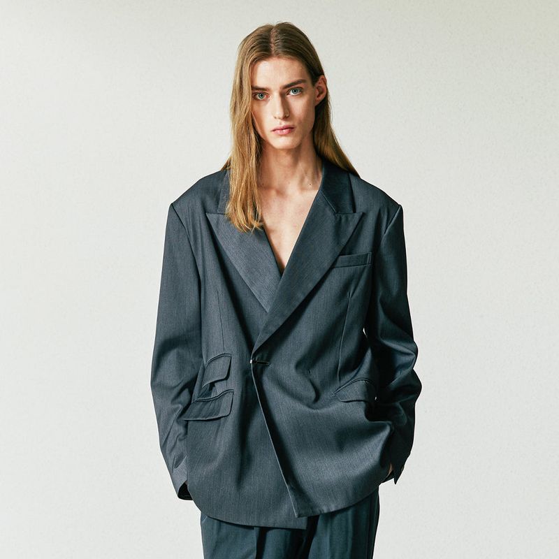 MAXIMAL DOUBLE BREASTED HIDDEN BUTTON BLAZER GREY