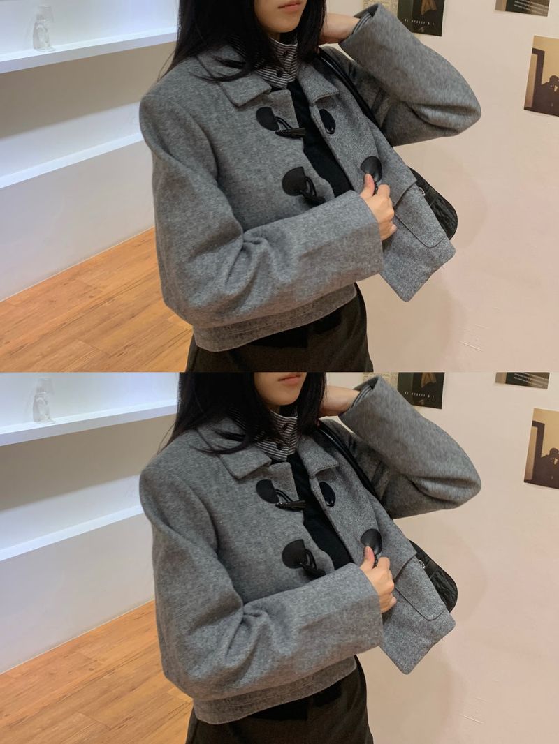 British Gray Duffel Button Quilted Crop Coat
