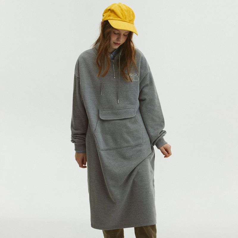 HIGH NECK STRING JERSEY DRESS_MELANGE GRAY