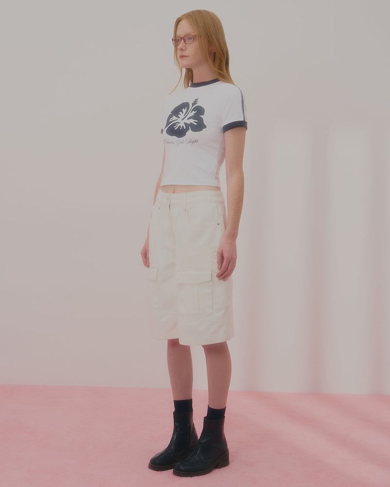 ALOHA FLOWER RINGER CROP TSHIRT-WHITE