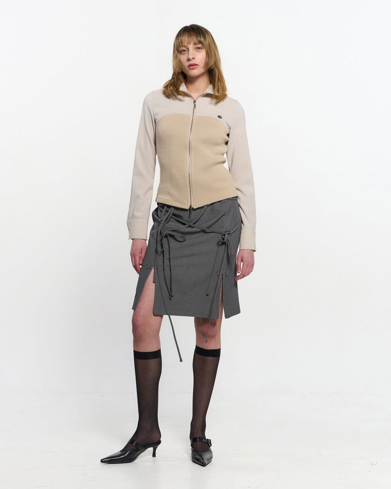 Ribbed Slim Zip-up _ IVORY