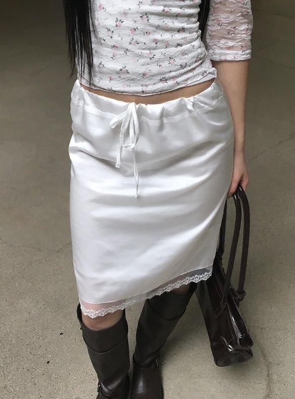 Oin Satin Lace Midi Skirt