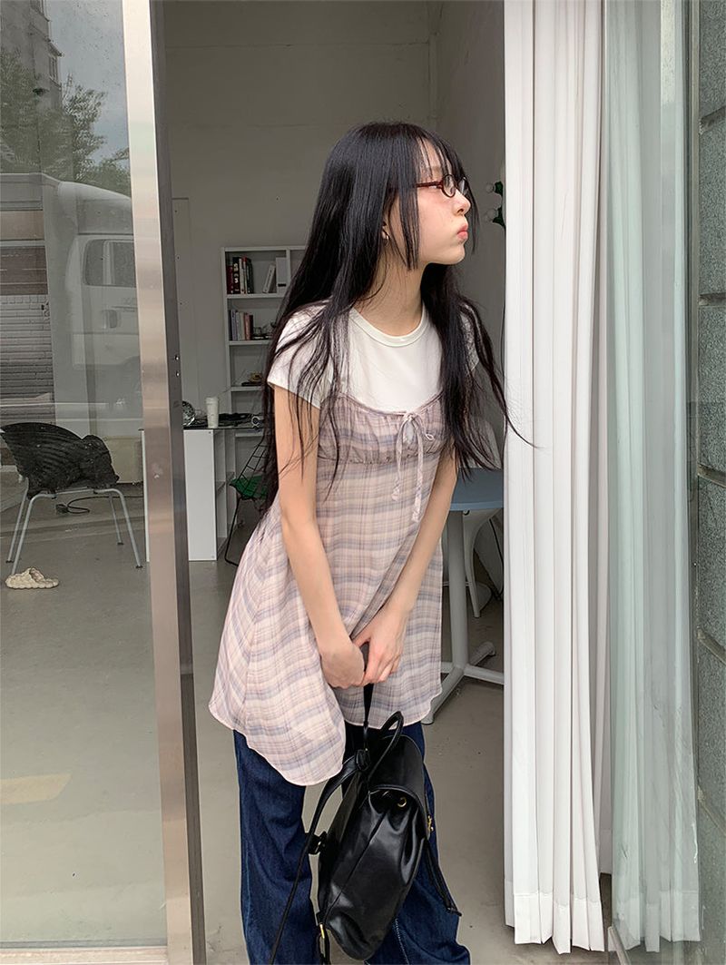 MAUVE CHECK MINI DRESS (3C)