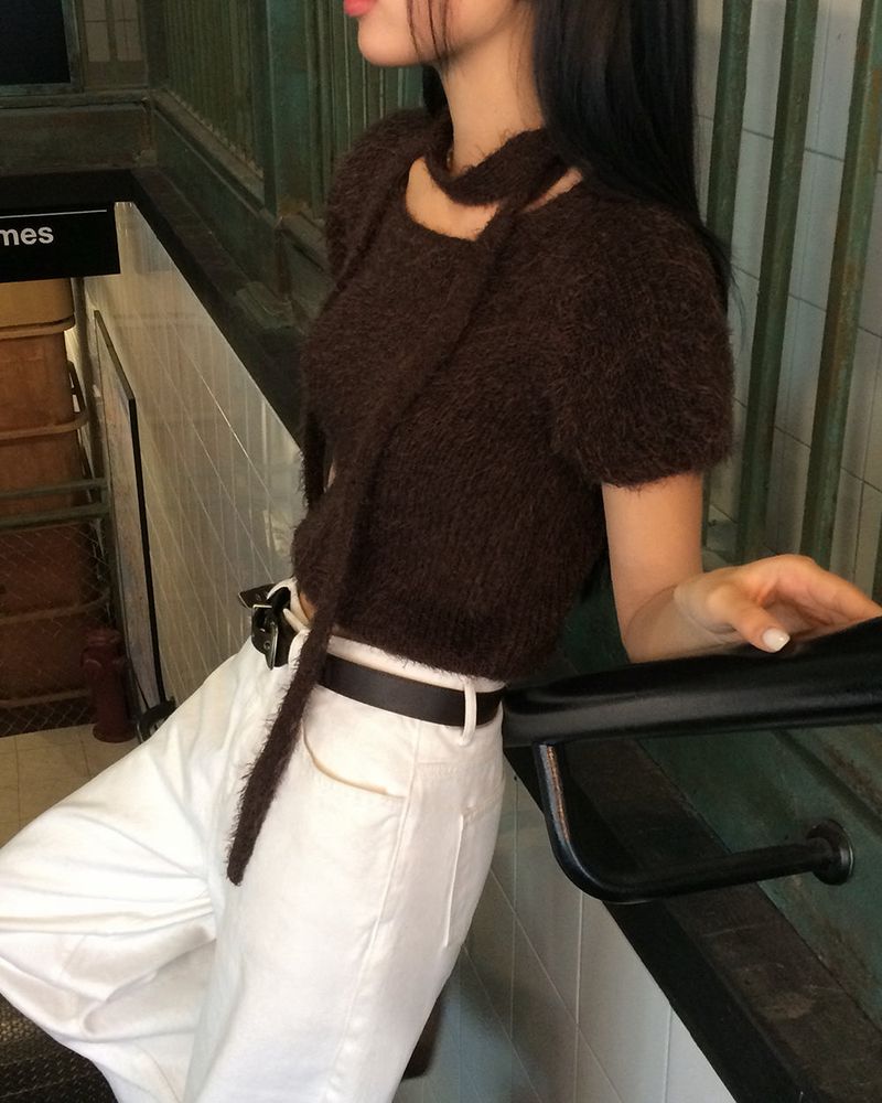[ORIGINAL] HOLLY TIE SHORT-SLEEVE KNITTED SET