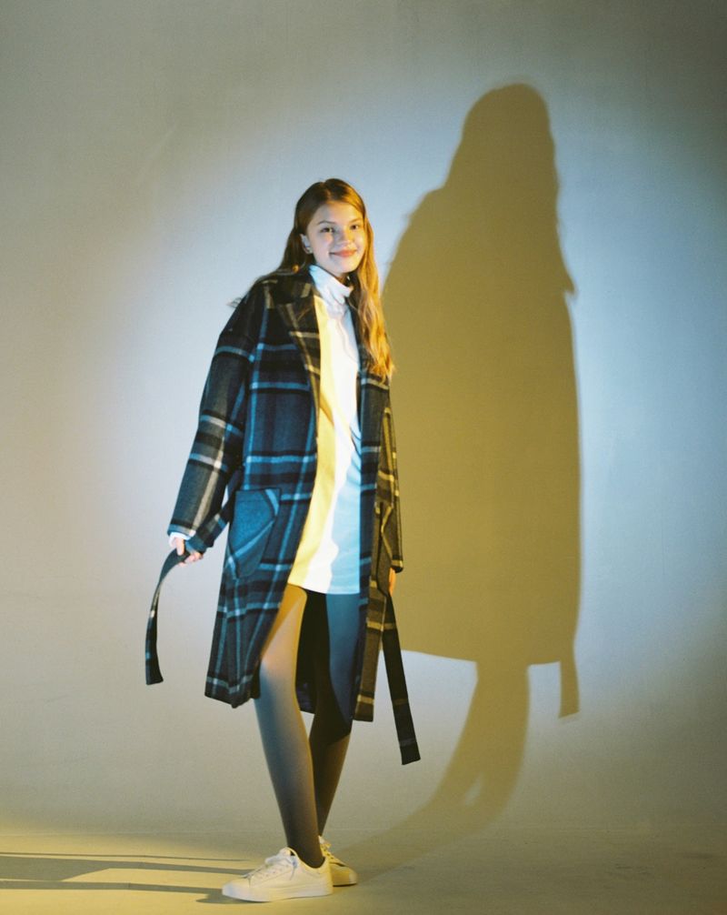 OVERSIZE WOOL CHECK ROBE COAT (Charcoal)