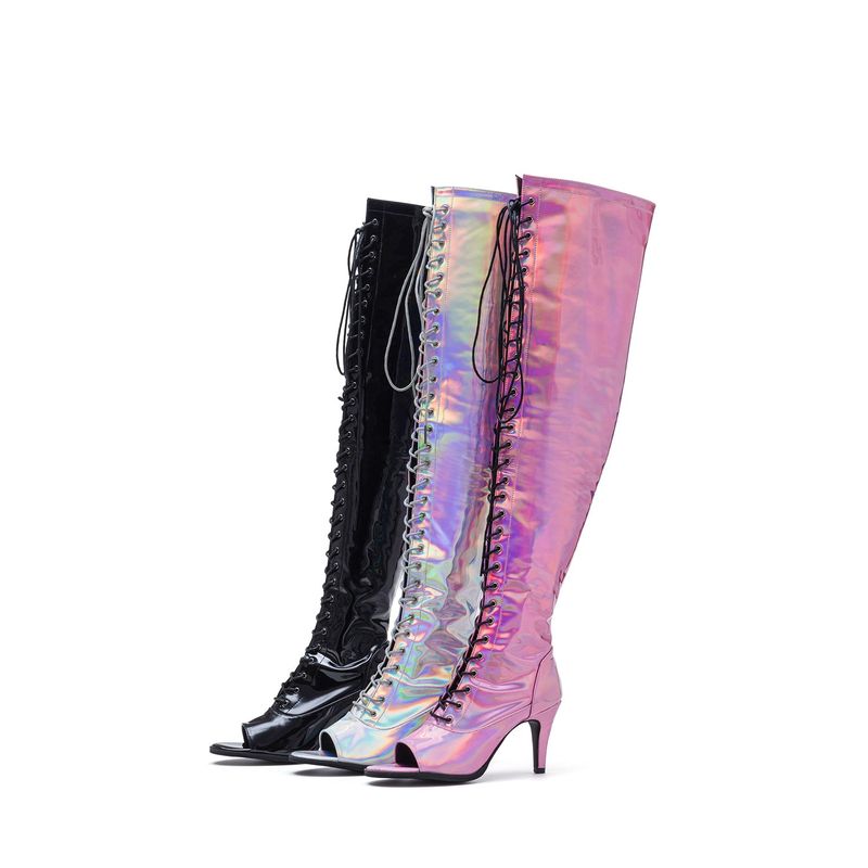 Hologram Thigh High Boots Heel(Silver)