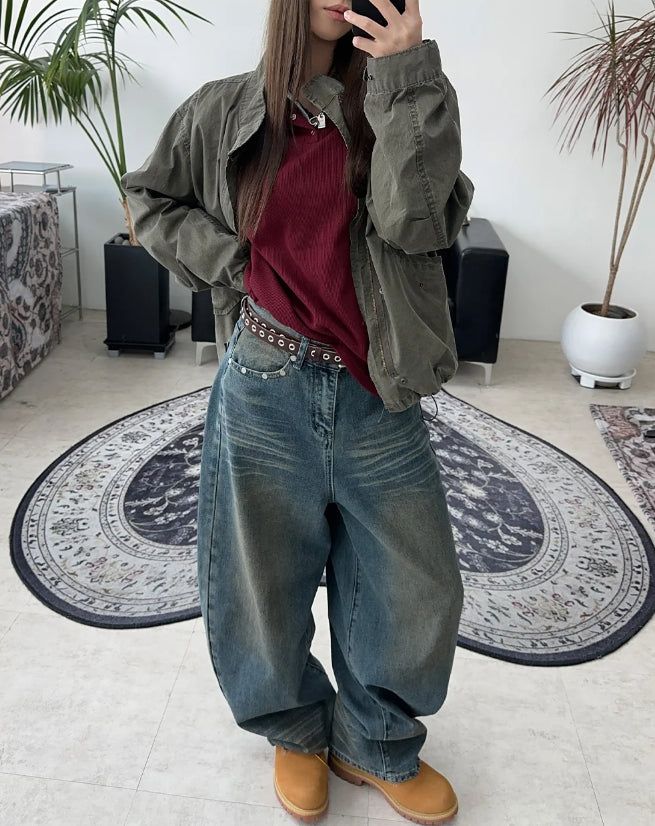 Elt leather pocket denim pants