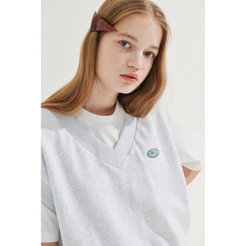 UNBALANCED SWEATER VEST_WHITE MELANGE