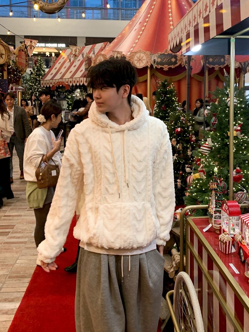 Cozy cable fleece hood