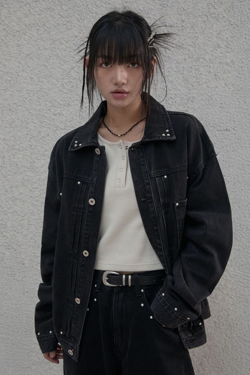 Studded selvage washed denim - Jacket