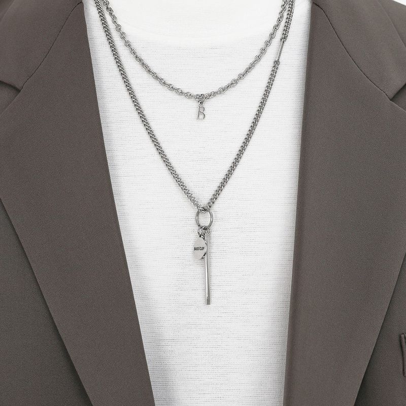 Men's two-line necklace stick pendant_CLEF DUAL C STICK B NEC