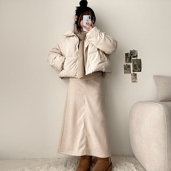 Belnun collar corduroy short padded jacket