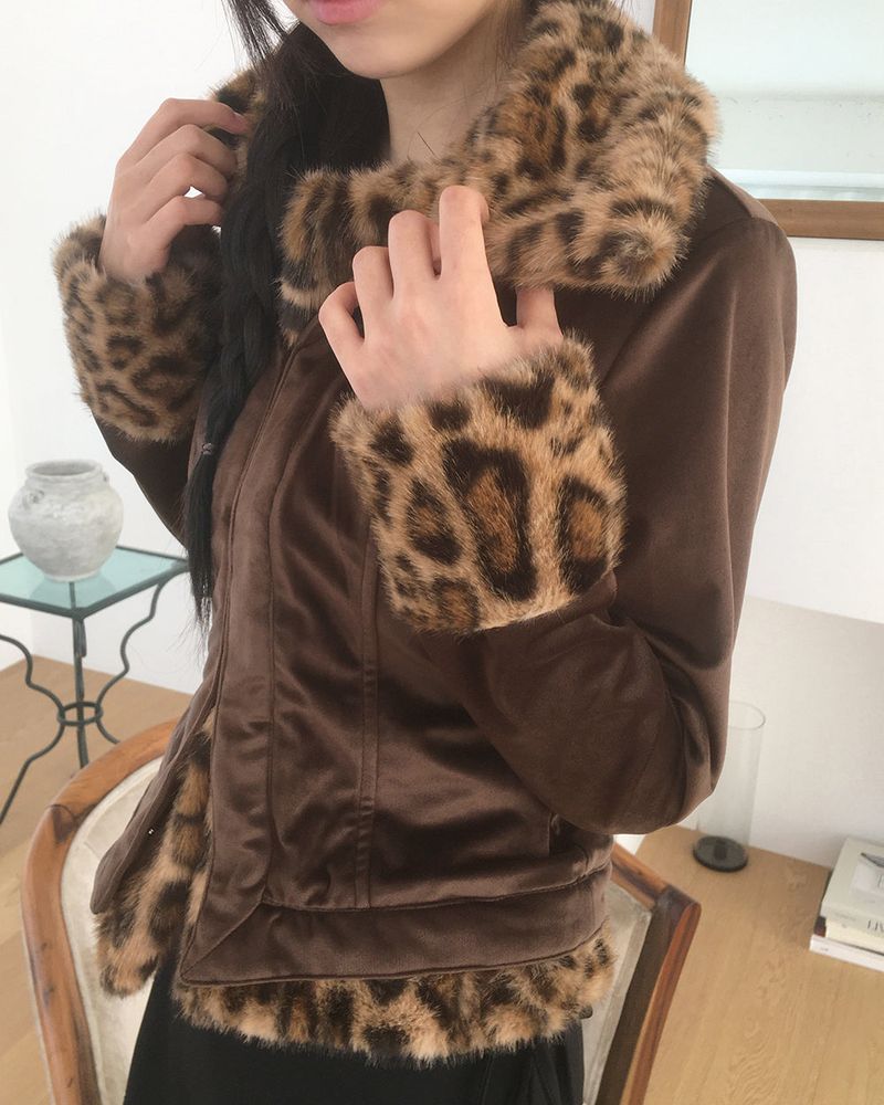 Rotel Leopard Fur Corduroy Jacket
