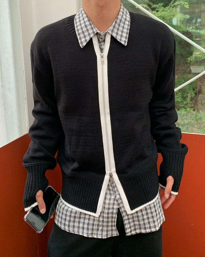 Fingerhole 2-Way Wool Knit Zip-up