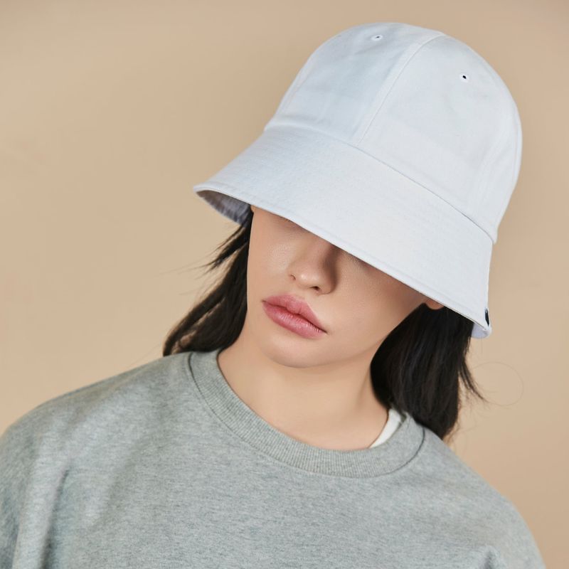 Monogram Label Round Bucket Hat White
