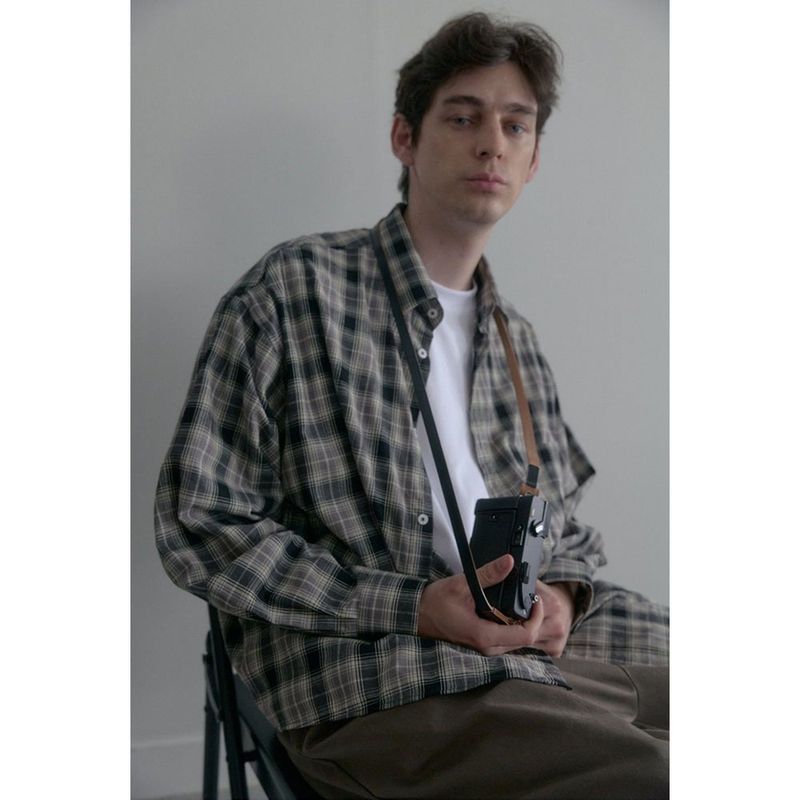 Vintage washing beige check shirts