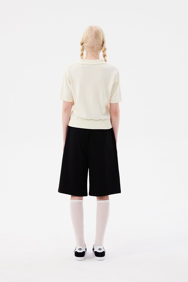 DOODLE CHERRY HALF LENGTH BANDING PANTS [BLACK]