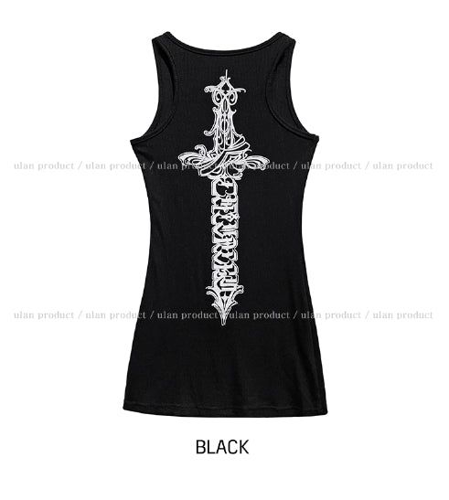 Sord lettering ribbed long sleeveless