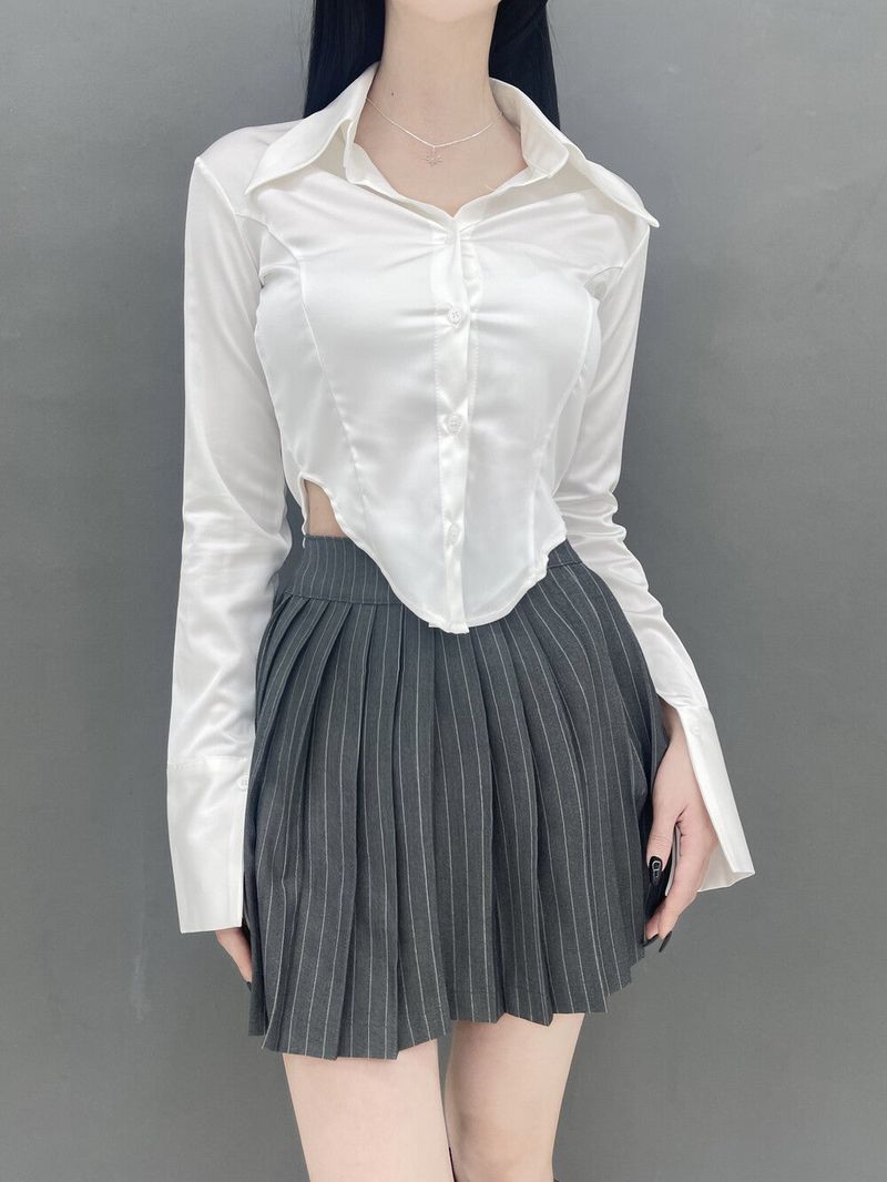 シルキーサテンキューブシャツ