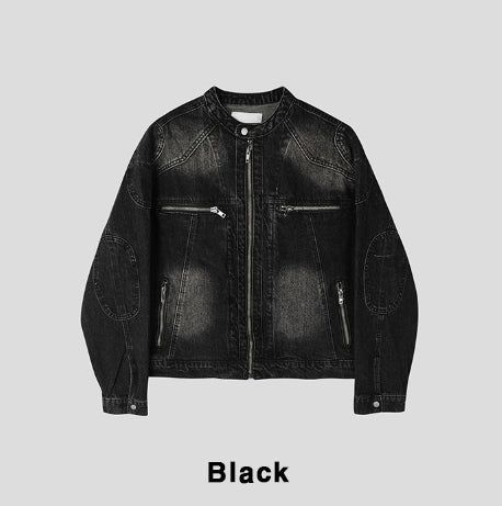 Motorick cut-out patch biker denim jacket