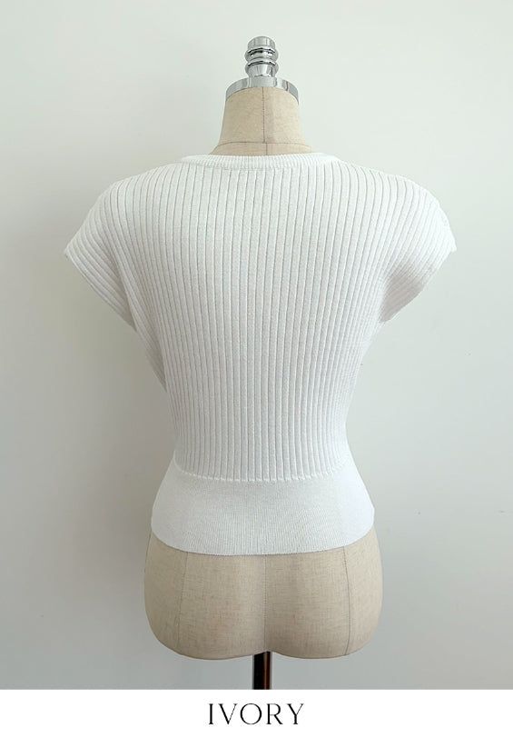 Kidden Round Neck Ribbed Cap Sleeve Knit