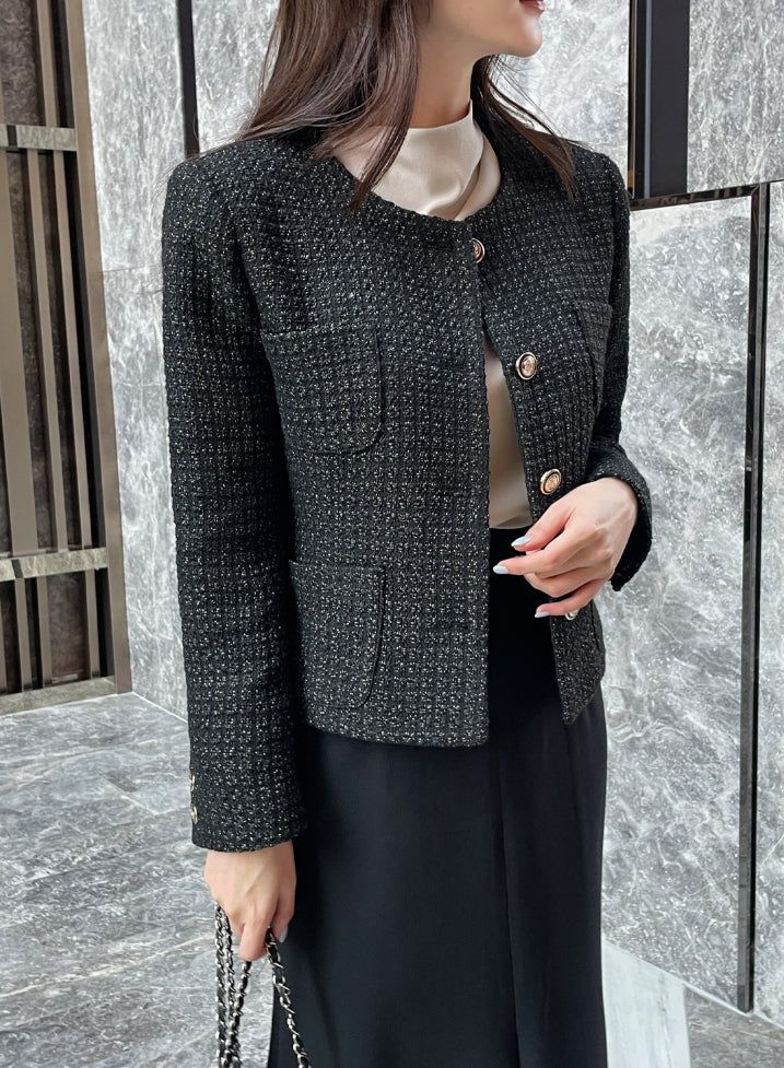 Shurea No Collar Pearl Tweed Jacket