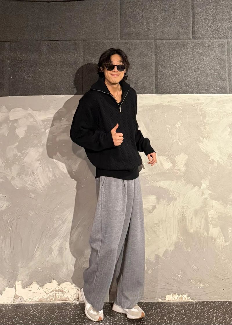 High-Neck Cable Half-Zip Up Knit 6COLOR