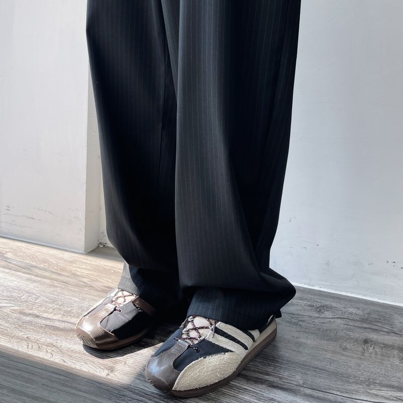 Draped Pinstripe Relaxed Trousers