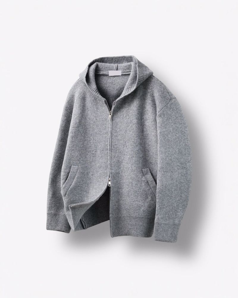 Merry wool knit hood zip-up