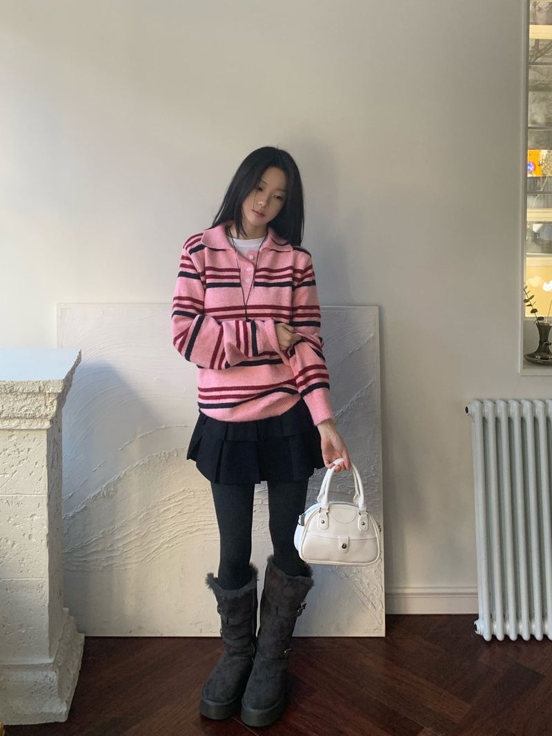 Candy Parade Collar Stripe Knit