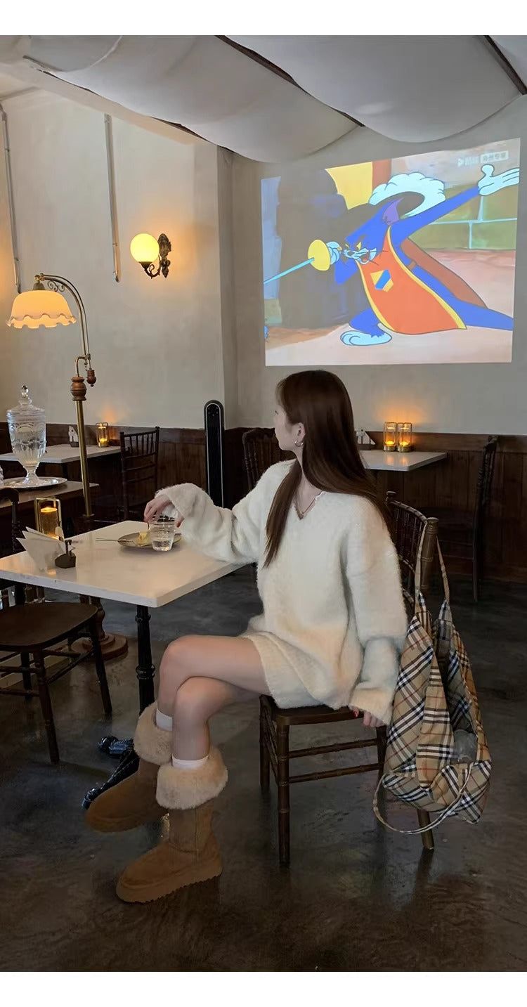 Cloud V-neck Knit Skirt Two-piece