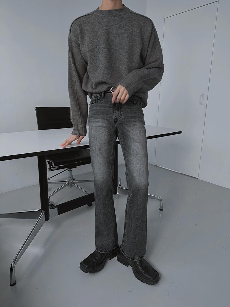 +5cm Grayish Stone Bootcut Denim Pants (336)