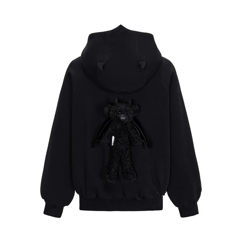 13DE MARZO Angel Devil Bear Zipped Hoodie