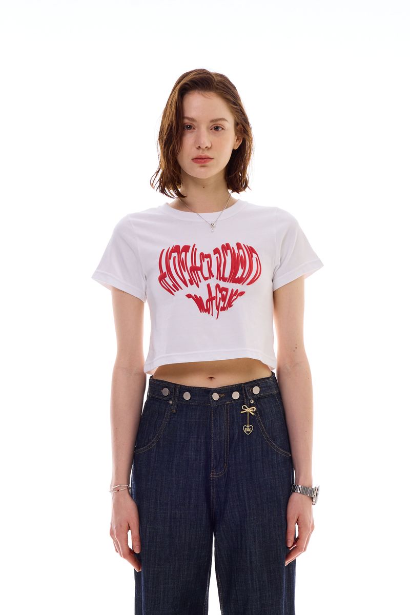ARIKIM（アリキム）の「HEART SLOGAN CROP T-SHIRT / RED（Tops）」