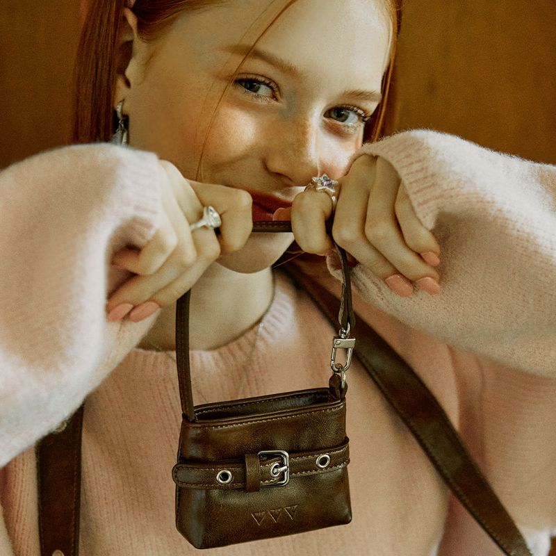 Buckle Mini Hobo Tote Bag Keyring _ Brown